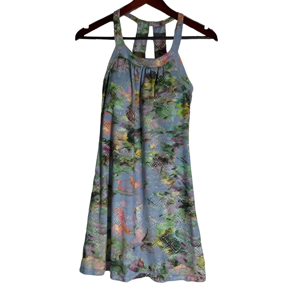 Prana Cantine Dress Blue Graceful Stretch Halter Double Strap back Round Neck XS - Picture 2 of 16